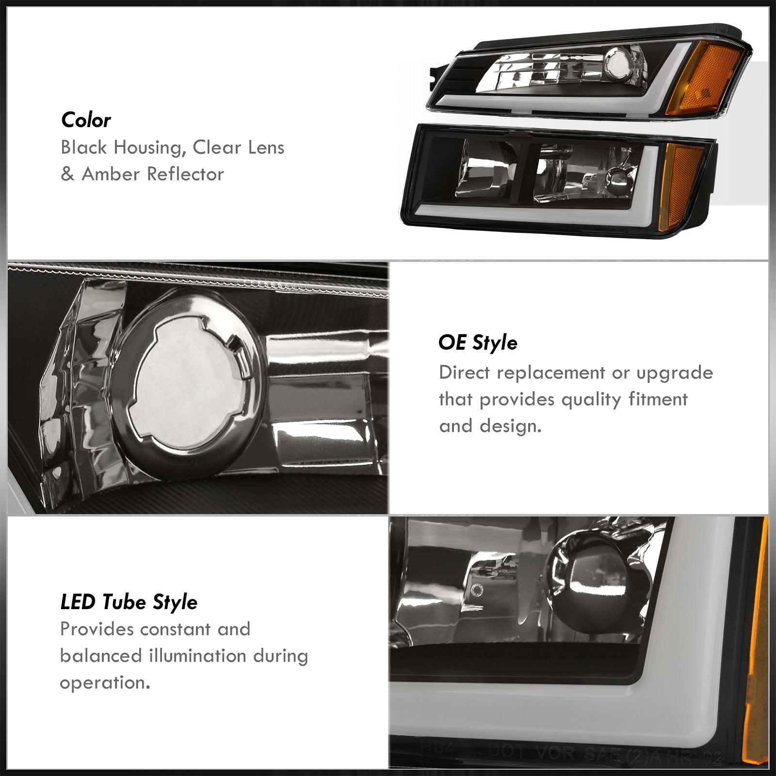 Chevy Avalanche 2007-2014 Black Halo Projector Headlights LED