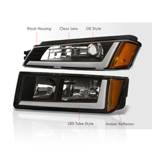 Load image into Gallery viewer, Chevrolet Avalanche (Plastic Body Cladding Models Only) 2002-2006 LED DRL Bar Factory Style Headlights + Bumpers Black Housing Clear Len Amber Reflector
