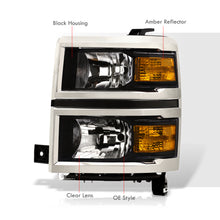 Load image into Gallery viewer, Chevrolet Silverado 1500 2014-2015 Factory Style Headlights Black Housing Clear Len Amber Reflector (Will Not Fit 2500 &amp; HD Models)
