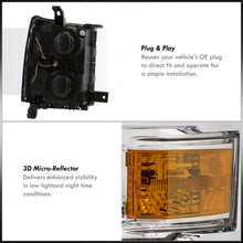 Load image into Gallery viewer, Chevrolet Silverado 1500 2014-2015 Factory Style Headlights Chrome Housing Clear Len Amber Reflector (Will Not Fit 2500 &amp; HD Models)
