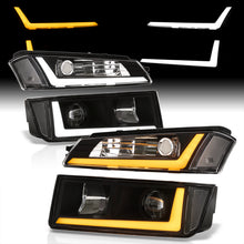 Load image into Gallery viewer, Chevrolet Avalanche (Plastic Body Cladding Models Only) 2002-2006 Sequential LED DRL Bar Projector Headlights + Bumpers Black Housing Clear Len Clear Reflector
