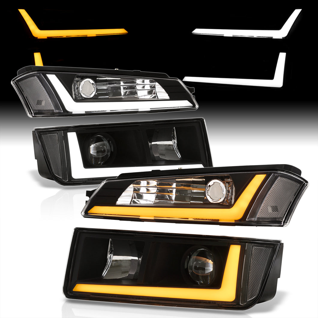 Chevrolet Avalanche (Plastic Body Cladding Models Only) 2002-2006 Sequential LED DRL Bar Projector Headlights + Bumpers Black Housing Clear Len Clear Reflector