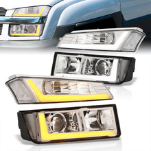 Load image into Gallery viewer, Chevrolet Avalanche (Plastic Body Cladding Models Only) 2002-2006 Sequential LED DRL Bar Projector Headlights + Bumpers Chrome Housing Clear Len Clear Reflector
