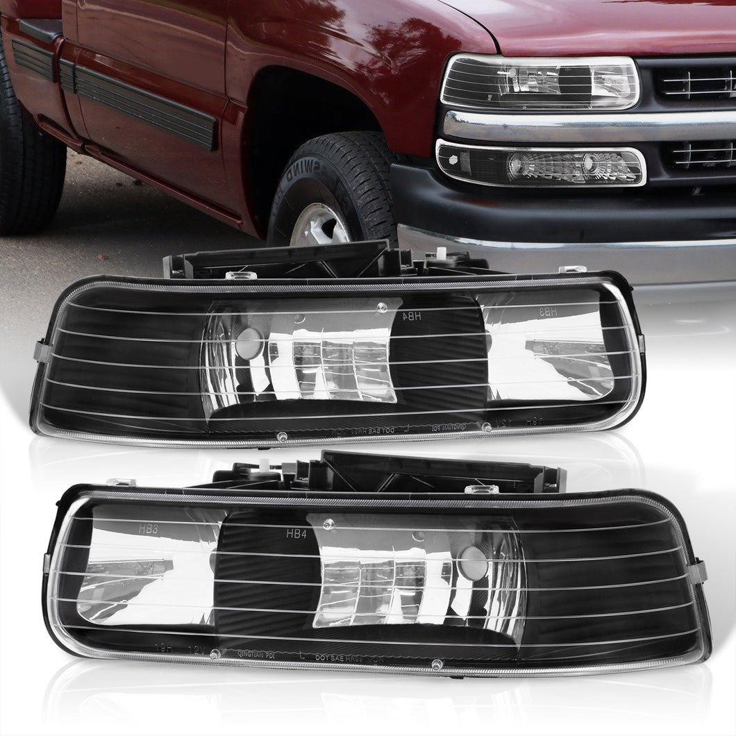 Chevrolet Silverado 1999-2002 / Suburban Tahoe 2000-2006 Factory Style Headlights Black Housing Clear Len Clear Reflector