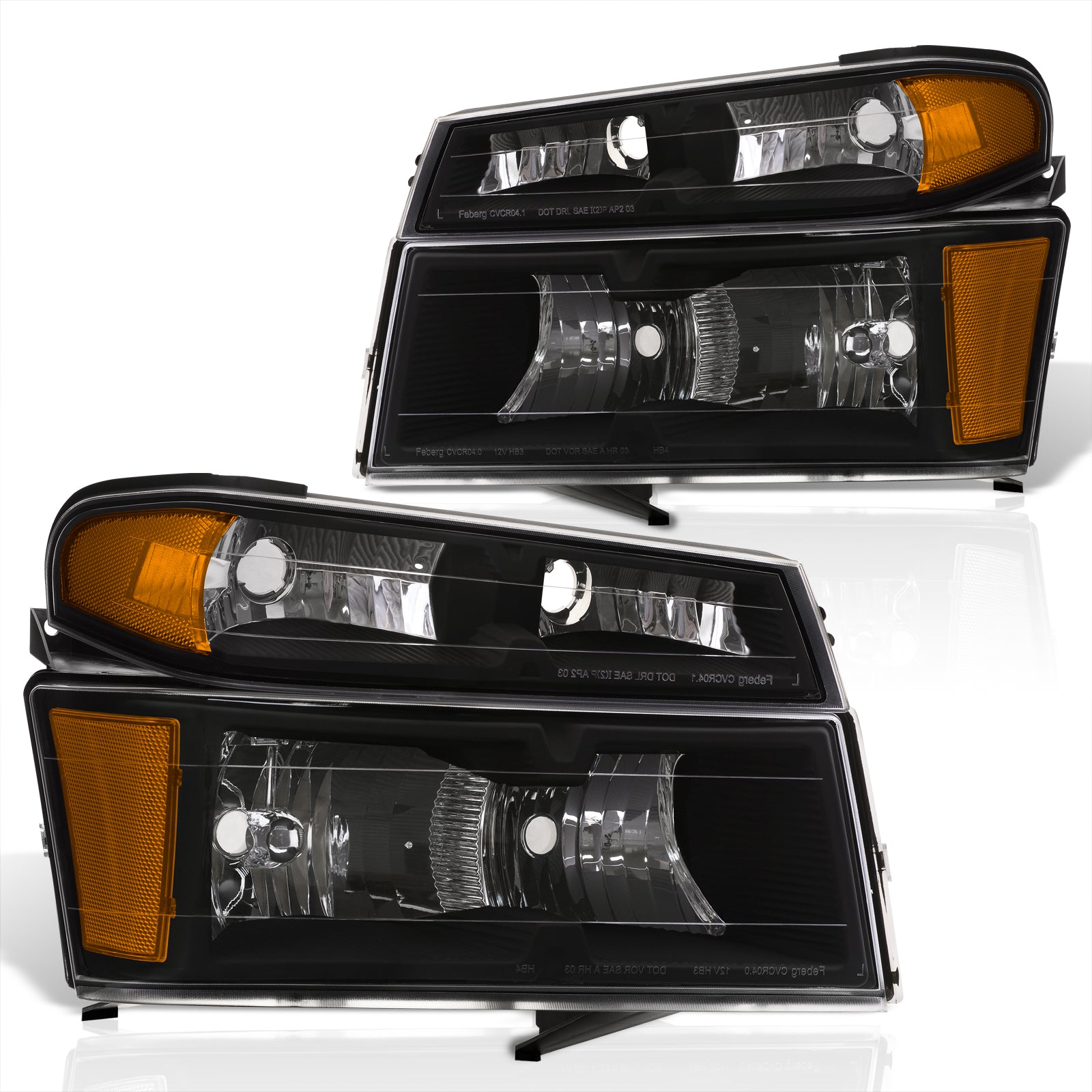 Pair Smoke Headlights For 2004-2012 Chevy Colorado GMC Canyon – Amber Corner, Crystal Chrome Housing, DOT/SAE
