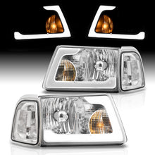 Load image into Gallery viewer, Ford Ranger 2001-2011 LED DRL Bar Factory Style Headlights + Corners Chrome Housing Clear Len Clear Reflector

