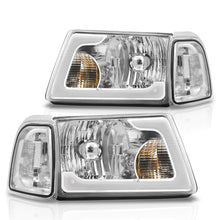 Load image into Gallery viewer, Ford Ranger 2001-2011 LED DRL Bar Factory Style Headlights + Corners Chrome Housing Clear Len Clear Reflector
