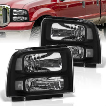 Load image into Gallery viewer, Ford F250 F350 F450 Super Duty 2005-2007 Factory Style Headlights Black Housing Clear Len Clear Reflector
