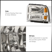 Load image into Gallery viewer, Ford F250 F350 F450 Super Duty 2005-2007 Factory Style Headlights Chrome Housing Clear Len Amber Reflector
