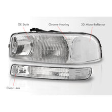 Load image into Gallery viewer, GMC Sierra 1500 1500HD 2500 2500HD 3500 1999-2006 / Sierra Classic 2007 / Yukon 2000-2006 / Yukon XL 1500 2500 2000-2006 Factory Style Headlights + Bumpers Chrome Housing Clear Len Clear Reflector
