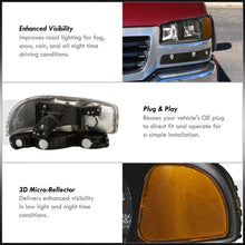 Load image into Gallery viewer, GMC Sierra 1500 1500HD 2500 2500HD 3500 1999-2006 / Sierra Classic 2007 / Yukon 2000-2006 / Yukon XL 1500 2500 2000-2006 Factory Style Headlights + Bumpers Black Housing Clear Len Clear Reflector
