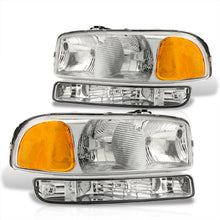 Load image into Gallery viewer, GMC Sierra 1500 1500HD 2500 2500HD 3500 1999-2006 / Sierra Classic 2007 / Yukon 2000-2006 / Yukon XL 1500 2500 2000-2006 Factory Style Headlights + Bumpers Chrome Housing Clear Len Amber Reflector
