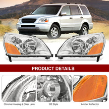 Load image into Gallery viewer, HONDA Pilot 2003-2005 Headlight Chrome Housing Clear Lens Amber Reflector
