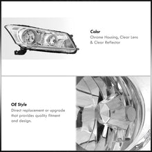 Load image into Gallery viewer, Honda Accord Sedan 2008-2012 Factory Style Headlights Chrome Housing Clear Len Clear Reflector

