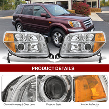 Load image into Gallery viewer, HONDA Pilot 2006-2008 Headlight Chrome Housing Clear Lens Amber Reflector
