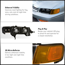 Load image into Gallery viewer, Honda Accord 1994-1997 Factory Style Headlights + Corners Black Housing Clear Len Amber Reflector (Full Amber Corners)
