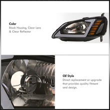 Load image into Gallery viewer, Honda Civic 2001-2003 Sequential LED DRL Bar Factory Style Headlights Black Housing Clear Len Clear Reflector
