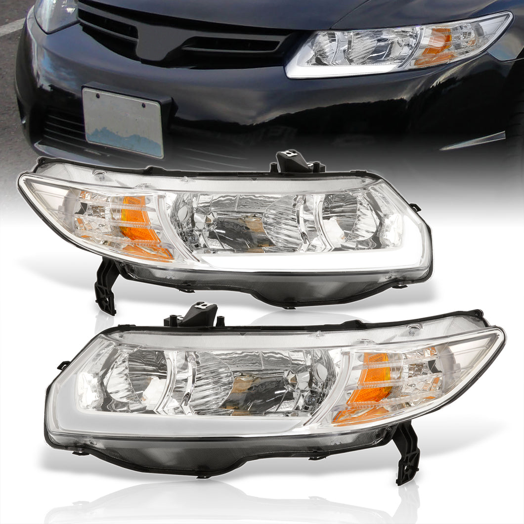 Black Crystal Headlights For 2006-2011 Honda Civic Sedan – Amber Reflector, LED Tube