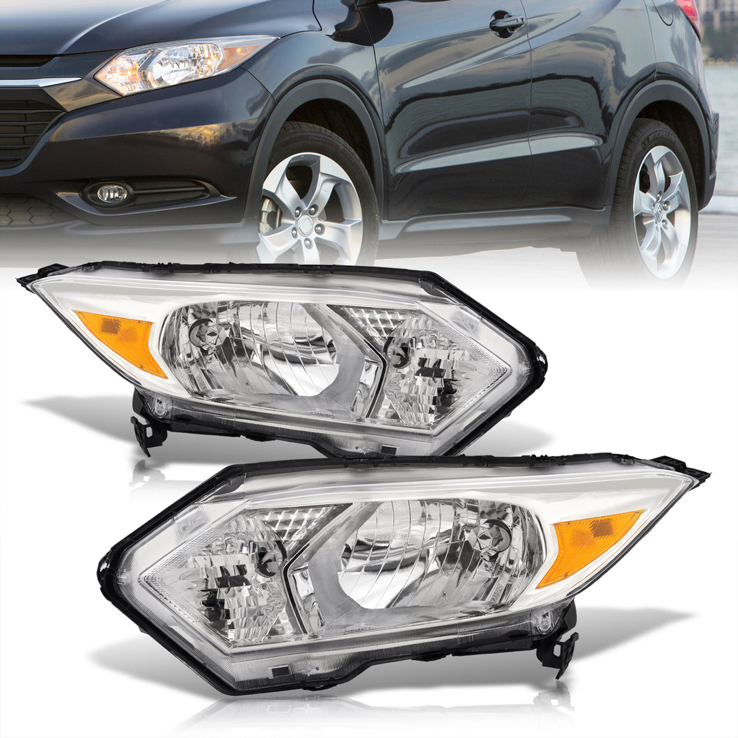 Honda HRV 2016-2018 Headlights Chrome Housing Clear Len Amber Reflector (Halogen Models Only)