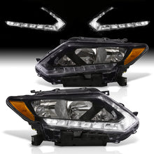 Load image into Gallery viewer, Nissan Rogue 2014-2016 LED DRL Factory Style Headlights Black Housing Clear Len Amber Reflector (Halogen Models Only)
