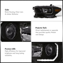 Load image into Gallery viewer, Toyota Tacoma 2016-2023 Factory Style Projector Headlights Black Housing Clear Len Amber Reflector (Models with Factory LED DRL Headlights Only)
