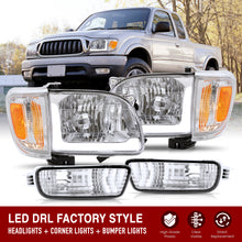 Load image into Gallery viewer, Toyota Tacoma 2001-2004 LED DRL Bar Factory Style Headlights + Bumpers + Corners Chrome Housing Clear Len Amber Reflector
