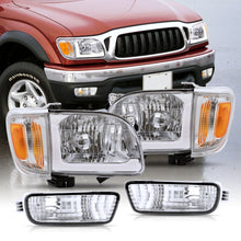 Load image into Gallery viewer, Toyota Tacoma 2001-2004 LED DRL Bar Factory Style Headlights + Bumpers + Corners Chrome Housing Clear Len Amber Reflector
