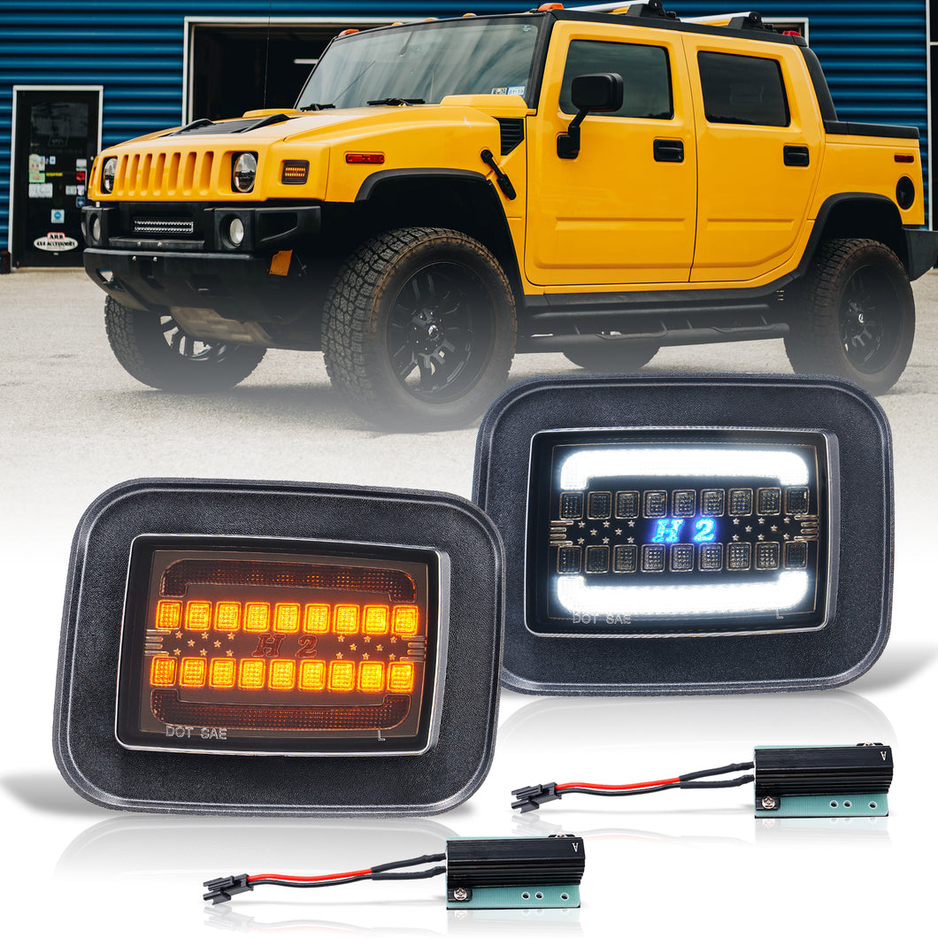 Hummer H2 2003-2009 Sequential LED Turn Signal Light(Amber) LED Parking Light(White) Smoke Lens