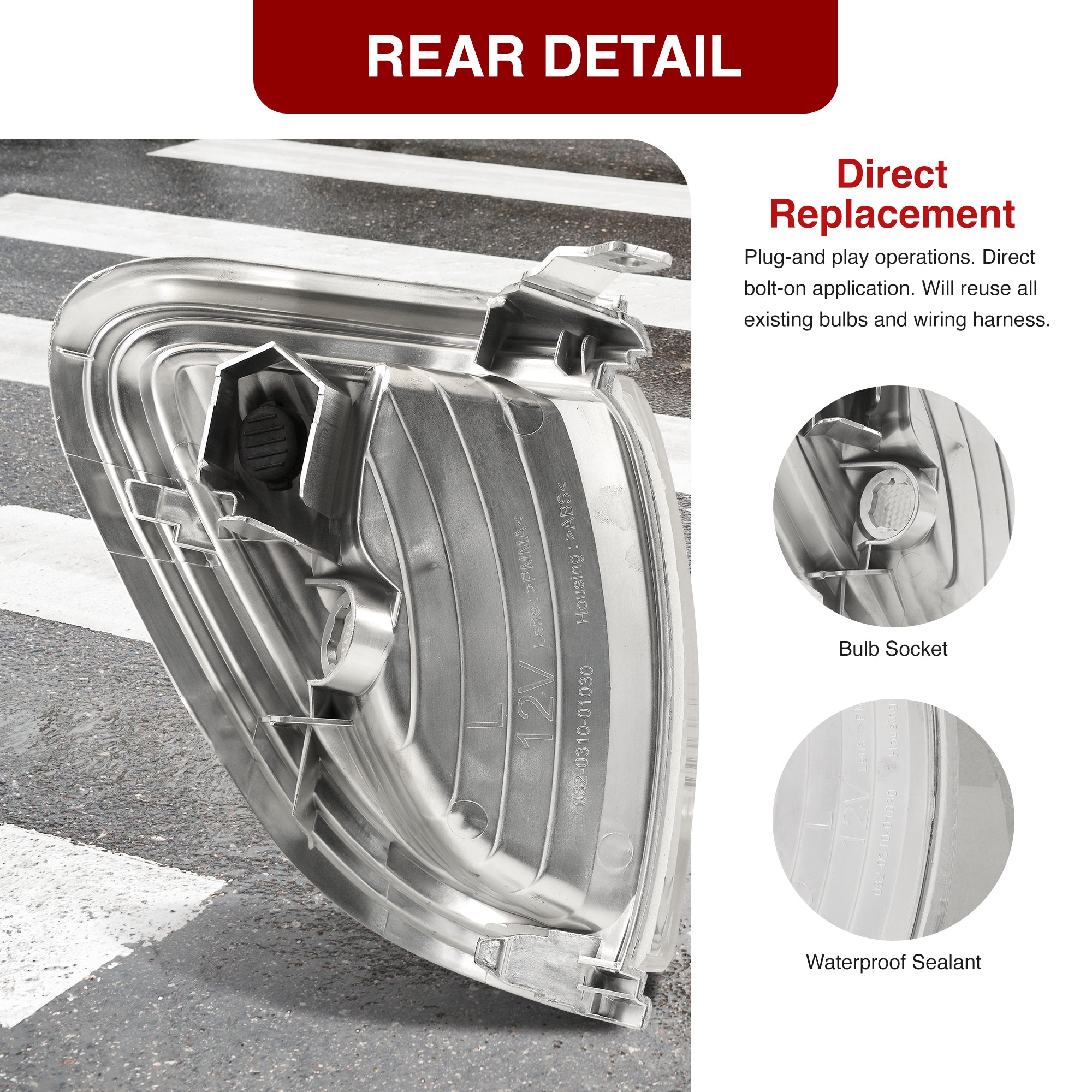 RH Passenger Side Corner Park Signal Light Lens – Chrome Housing Clear Lens – 2001-2004 Tacoma