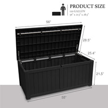 Load image into Gallery viewer, AJP Distributors 120 Gallon Outdoor Storage Box, Rain Waterproof Resin Deck Box, Lockable Large Storage Container for Patio Furniture, Cushions, Garden Tools, Sports Equipment and Pool Supplies Black
