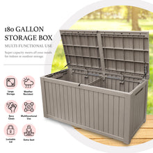 Load image into Gallery viewer, AJP Distributors 180 Gallon Outdoor Storage Box, Rain Waterproof Resin Deck Box, Lockable Large Storage Container for Patio Furniture, Cushions, Garden Tools, Sports Equipment and Pool Supplies Taupe
