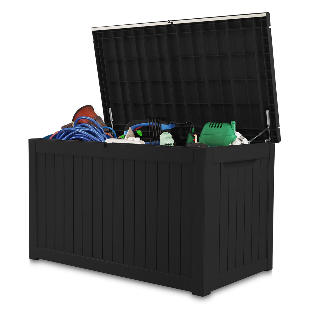 AJP Distributors 230 Gallon Outdoor Storage Box, Rain Waterproof Resin Deck Box, Lockable Large Storage Container for Patio Furniture, Cushions, Garden Tools, Sports Equipment and Pool Supplies Black