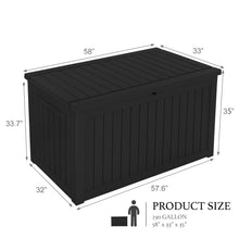 Load image into Gallery viewer, AJP Distributors 230 Gallon Outdoor Storage Box, Rain Waterproof Resin Deck Box, Lockable Large Storage Container for Patio Furniture, Cushions, Garden Tools, Sports Equipment and Pool Supplies Black
