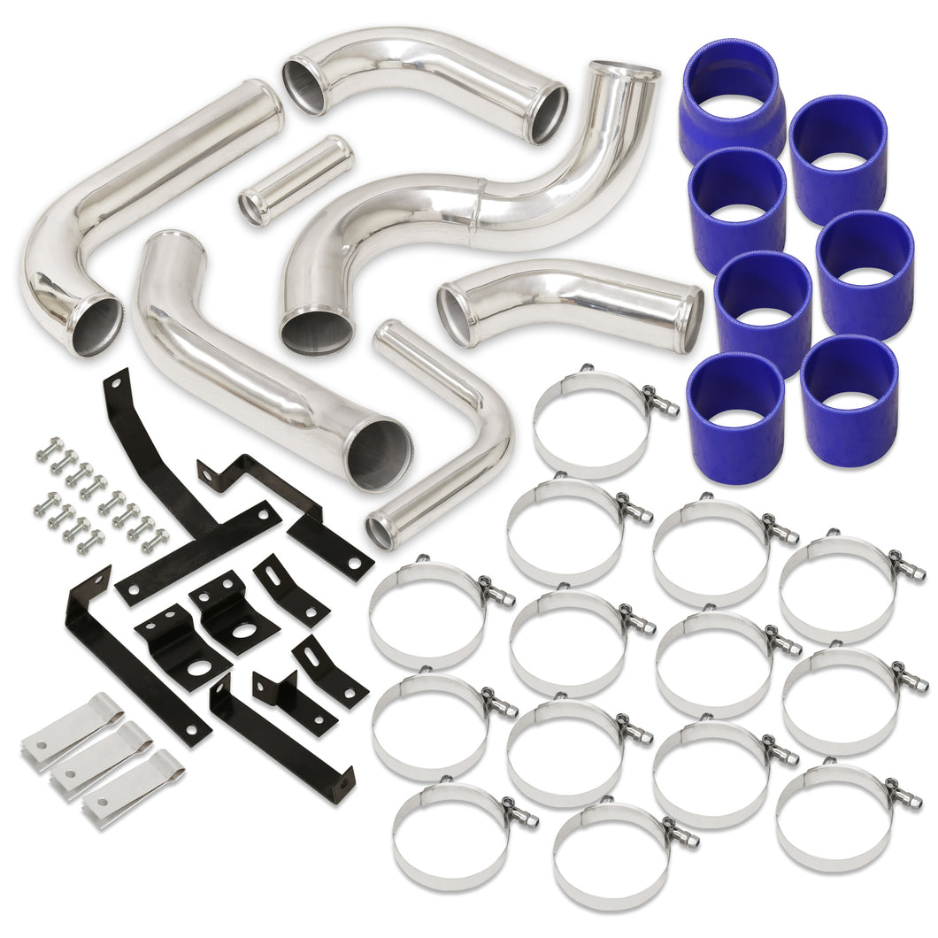 Mazda RX7 FD3S 1992-1997 Bolt-On Aluminum Polished Piping Kit + Blue Couplers