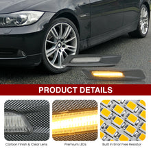 Load image into Gallery viewer, BMW 3 Series E60 E61 E82 E88 E90 E91 E92 E93 (Non-M3 Models) 2004-2010 Front Amber Sequential LED Side Marker Lights Clear Len + 3D Carbon Finishes (F10 Style)
