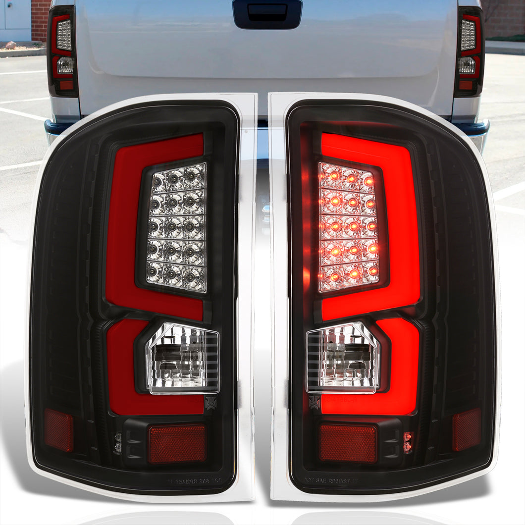 Chevrolet Silverado 2007-2013 LED Bar Tail Lights Black Housing Clear Lens Red Tube