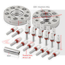 Load image into Gallery viewer, Universal 4 Piece Wheel Spacers + Extended Lug Nut Bolts Silver - PCD: 5x120 | Thread Pitch: M14x1.25 | Bore: 72.56mm | Thickness: 15mm | Lug Nuts: 40mm
