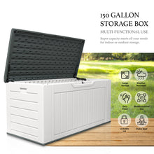 Load image into Gallery viewer, AJP Distributors 150 Gallon Outdoor Storage Box, Rain Waterproof Resin Deck Box, Lockable Large Storage Container for Patio Furniture, Cushions, Garden Tools, Sports Equipment and Pool Supplies White
