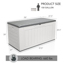 Load image into Gallery viewer, AJP Distributors 150 Gallon Outdoor Storage Box, Rain Waterproof Resin Deck Box, Lockable Large Storage Container for Patio Furniture, Cushions, Garden Tools, Sports Equipment and Pool Supplies White
