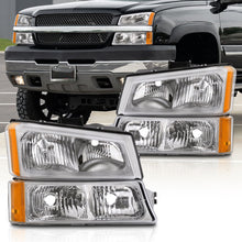 Load image into Gallery viewer, Chevrolet Silverado 2003-2006 Factory Style Headlights + Bumpers Chrome Housing Clear Len Amber Reflector
