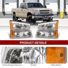 Load image into Gallery viewer, Chevrolet Silverado 2003-2006 Factory Style Headlights + Bumpers Chrome Housing Clear Len Amber Reflector

