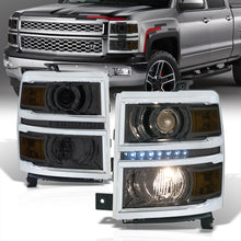 Load image into Gallery viewer, Chevrolet Silverado 1500 2014-2015 LED DRL Projector Headlights Chrome Housing Smoke Len Amber Reflector (Will Not Fit 2500 &amp; HD Models)
