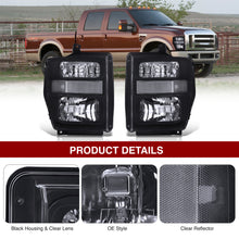 Load image into Gallery viewer, Ford F250 F350 F450 F550 Super Duty 2008-2010 Factory Style Headlights Black Housing Clear Len Clear Reflector
