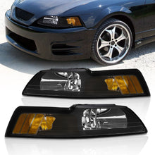 Load image into Gallery viewer, Ford Mustang 1999-2004 Factory Style Headlights Black Housing Clear Len Amber Reflector
