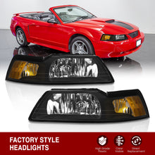 Load image into Gallery viewer, Ford Mustang 1999-2004 Factory Style Headlights Black Housing Clear Len Amber Reflector
