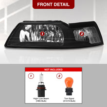 Load image into Gallery viewer, Ford Mustang 1999-2004 Factory Style Headlights Black Housing Clear Len Clear Reflector
