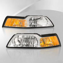 Load image into Gallery viewer, Ford Mustang 1999-2004 Factory Style Headlights Chrome Housing Clear Len Amber Reflector
