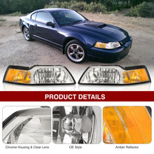Load image into Gallery viewer, Ford Mustang 1999-2004 Factory Style Headlights Chrome Housing Clear Len Amber Reflector
