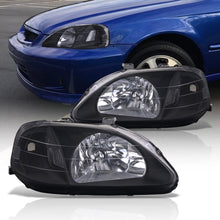 Load image into Gallery viewer, Honda Civic 1999-2000 Factory Style Headlights Black Housing Clear Len Clear Reflector
