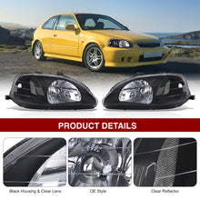 Load image into Gallery viewer, Honda Civic 1999-2000 Factory Style Headlights Black Housing Clear Len Clear Reflector
